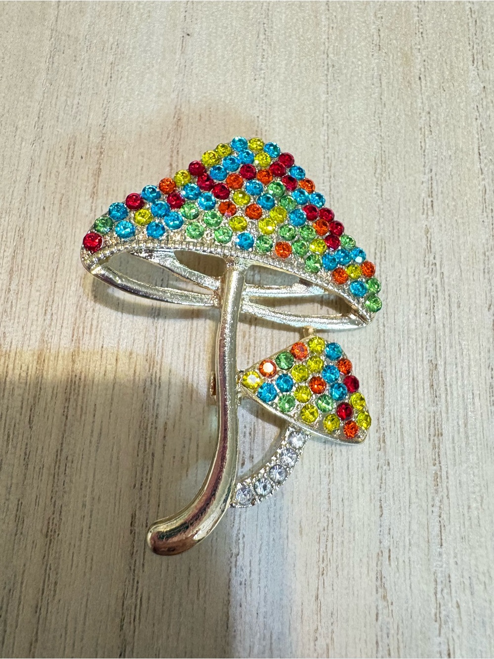 Multicolor Crystal Mushroom Brooch - Unbranded